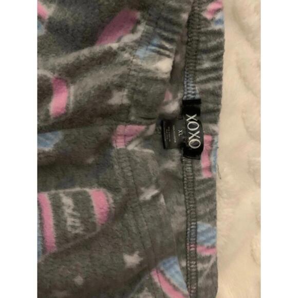 XOXO hot beverage pink, blue, grey and white fleece pajama pants​ - Picture 4 of 5